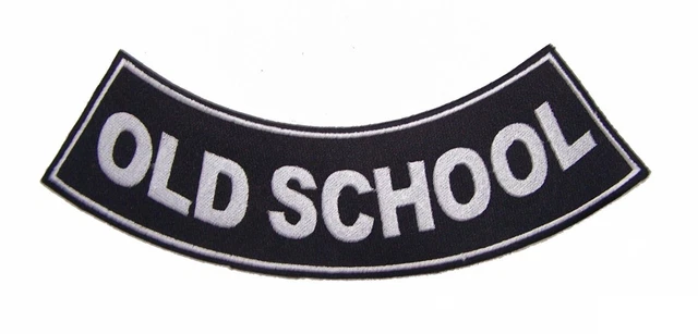 Old School White Border Iron on Bottom Rocker Large Patch for Jacket Vest