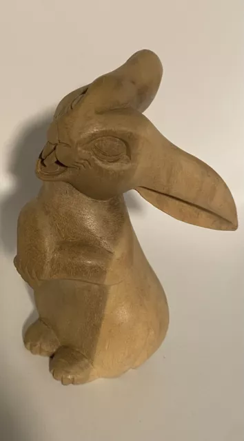 Vintage Hand Carved Natural Wood Whimsical Bunny Rabbit Light Weight Easter