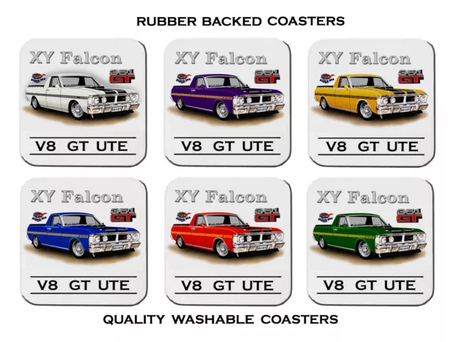 Ford  71'  Xy   351Gt  Ute  Super  Roo   Set Of 6 Quality Rubber Drink  Coasters