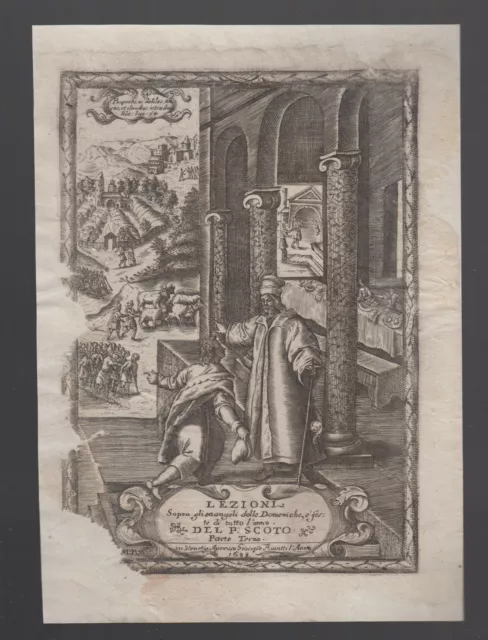 Stampa antica old print Frontespizio dell'opera Lezioni sopra gli .. Scoto 1688