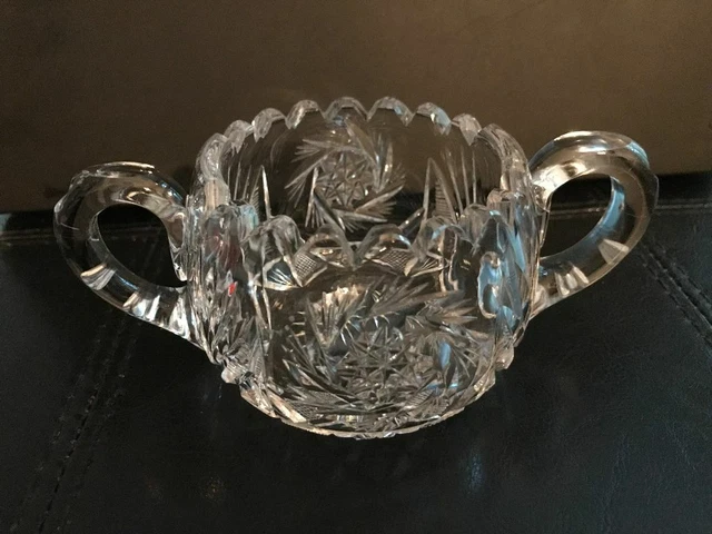 Vintage Brilliant Cut Crystal Glass Sugar Bowl Sawtooth Rim Pinwheel Star