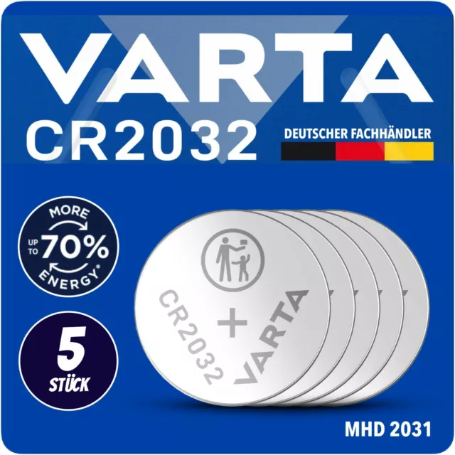 5x Varta 2032 CR2032 BR 2032 Knopfzellen Batterien 5 Stück NEU   aus 2024