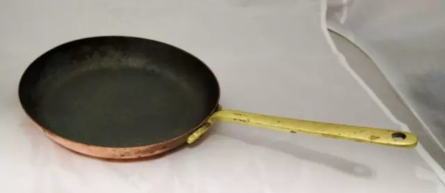 French Solid Copper Frying Skillet Saute Pan Vintage Brass Handle