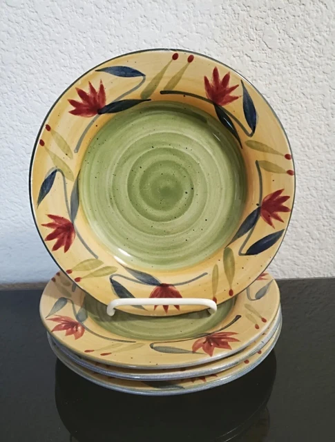 Pier 1 One Elizabeth 8 1/4” Salad Plates Stoneware Set of 4 Handpainted PRISTINE