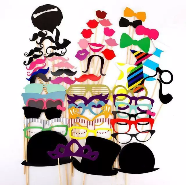 Photo Booth Props Set for Wedding Birthday Party Mustache Hats Glasses Lips 60pc