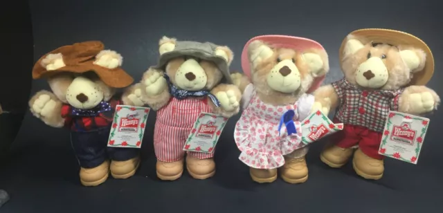 Vintage 1986 Wendy's Furskins Set of 4 Bears 7" Plush Stuffed Animals Toy Promo