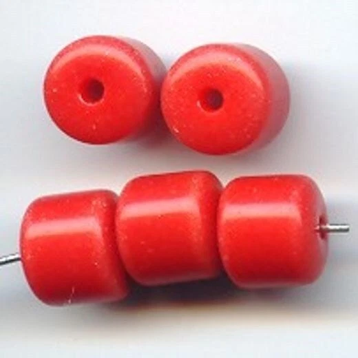 12 VINTAGE CZECH GLASS RED 10mm SMOOTH BARREL BEADS 79