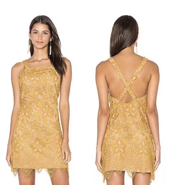 WAYF Fall Mustard Crochet Lace Dress Size S