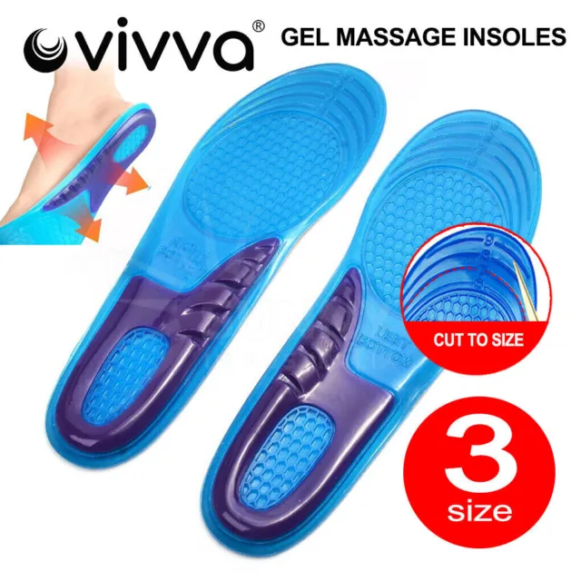 Massaging Gel Shoe Insoles Insert Heel Arch Supports Men Women Flatfoot Plantar