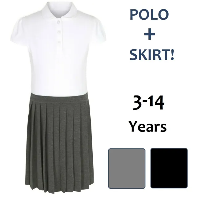 Ex-Store 2-in-1 Girls School Polo Pleated Skirt Dress Grey