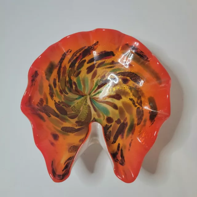 Vintage Retro Large Murano Art Glass Candy Dish Orange Tutti Frutti Design MCM