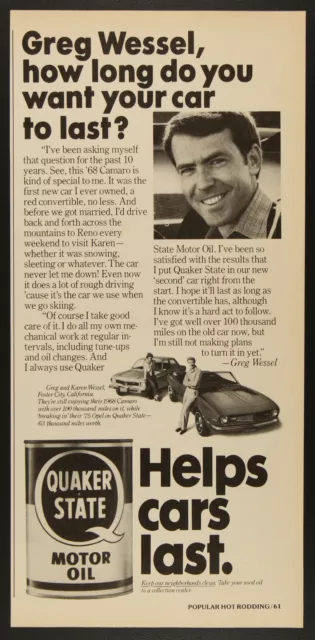 Quaker State Motor Oil 68 Camaro 75 Opel Vintage Print Ad 1980