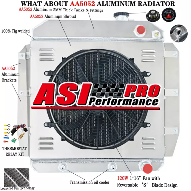 4Row Radiator Shroud Fan For 1955-1959&1957 Chevy Truck Pickup Ls Engine Swap