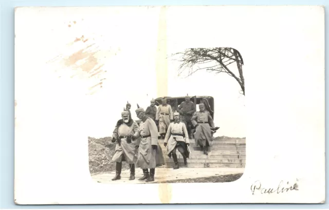 WWI German or Prussian Military Officers 1917 Feldpost Pickelhaube Postcard D88