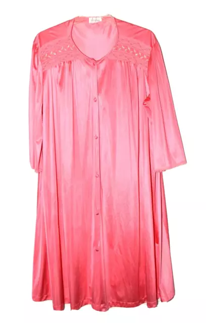 Vtg Vanity Fair Pink Nylon Antron II w Floral Embroidery Lace Robe Size XXL USA