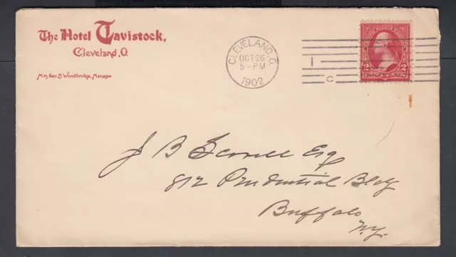 Usa 1902 The Hotel Tavistock Cover Cleveland Ohio Machine Cancel To New York