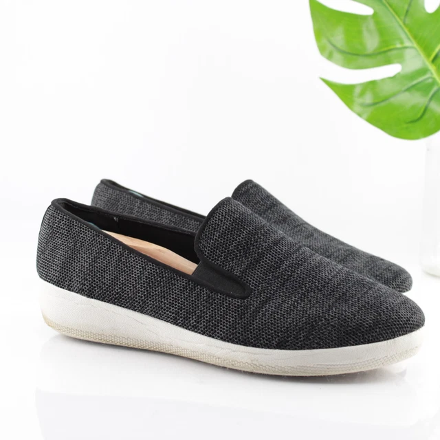 Fitflop Women's Superskate Uberknit Loafer Slip On Flats Size 8.5 Black Gray