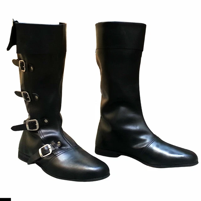 Dgh Médiéval Style Long Chaussures Noir Couleur Pure Cuir Hommes Bottes De FS
