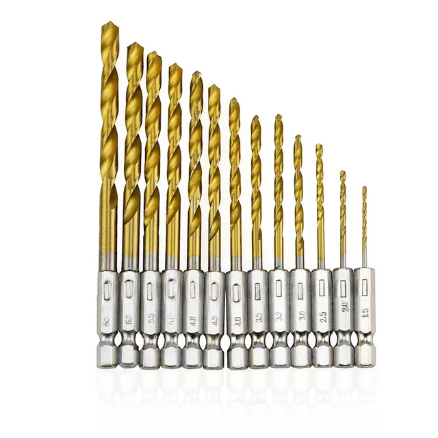 13pcs Tungsten Carbide Twist Drill Bit Power Tool HSS Titanium Coated Drill Bit