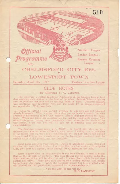Chelmsford City v Lowestoft Town (Eastern Counties League) 1946/1947