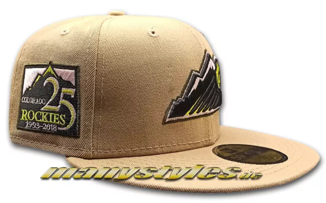 COLORADO ROCKIES MLB HWC 25ANN 59FIFTY exclusive Cap Khaki Lime Baby Pink 3