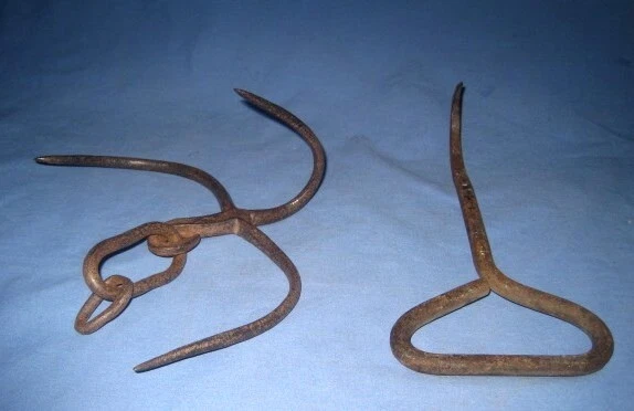 Lot 2 VTG/Antique Cast Iron Hand Forged Hay/Meat/Ice/Farm Hooks 1 W/3 Hooks!