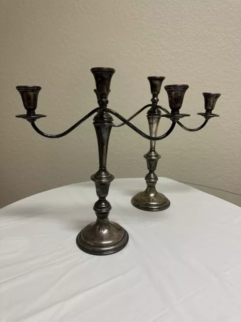 Pair Of Antique PREISNER  Sterling Silver Weighted 835  3 Arm Change Candelabras