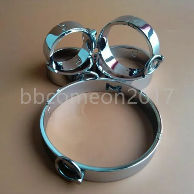 Metal hand ankle cuffs neck collar bdsm bondage Set handcuffs Stainless steel 2