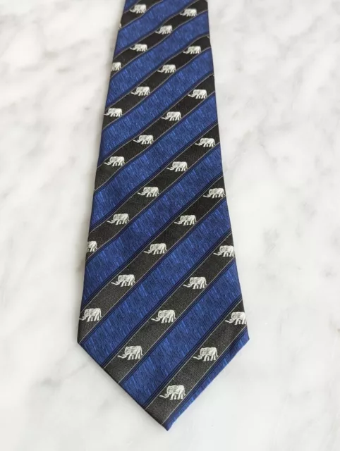 Sawasdee Thai Silk Handmade Mens Tie Black Navy With Silver Elephants