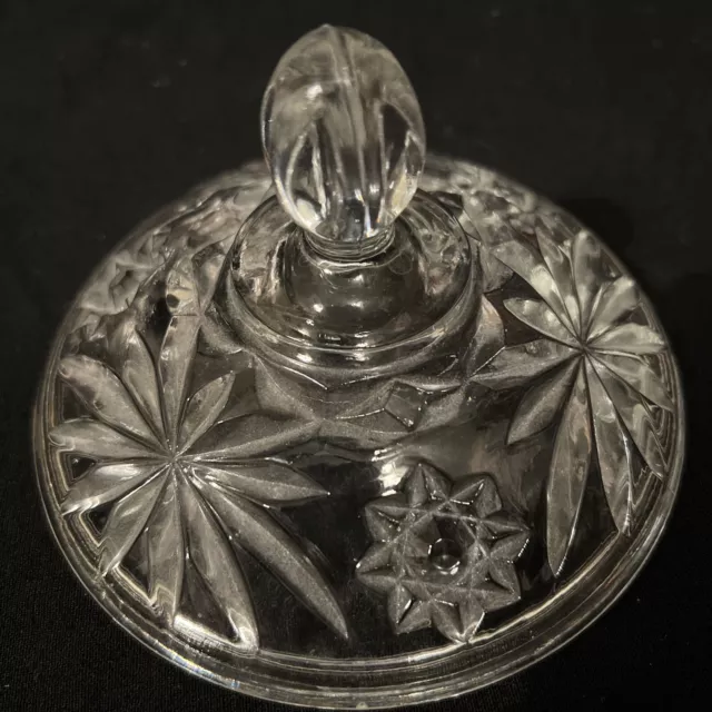 VTG Clear Starburst Pressed Cut Prescut Glass Candy Dish Bowl LID w/ KNOB