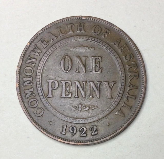 1922 KGV AUSTRALIAN One penny. Vintage collectible, circulated coin.1. 1.00 PicClick AU
