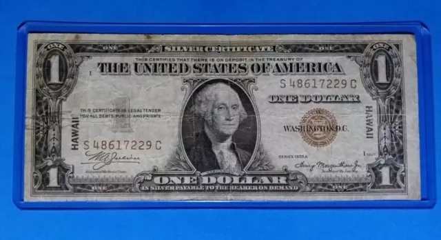 1935 A $1 Silver Certificate,S/C,Ww Ii Hawaii Issue,Brown Seal, F. Circ.! Nice