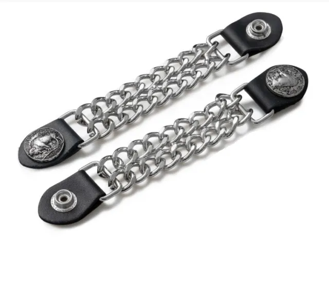 2 Pack Buffalo Snap 6.5" Long Chain Leather Biker Vest Extenders Set