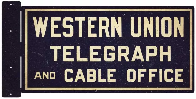 Western Union Telegraph Cable 20" Heavy Duty Usa Double Sided Flange Metal Sign