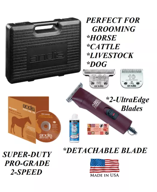 Andis AGC 2-Speed CLIPPER SET&ULTRAEDGE T-84&10 BLADE,CASE*HORSE,LIVESTOCK,DOG