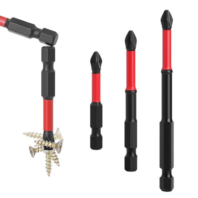 Punte cacciavite incrociate magnetiche antiscivolo e durevoli PH2 con gambo esagonale rosso