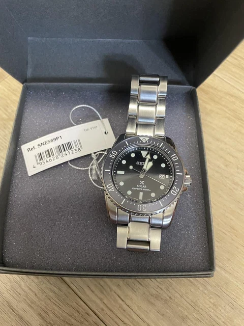 Seiko Prospex SNE569P1 Cal.V147 Divers 200m Box Date Solar Mens Watch Auth Works
