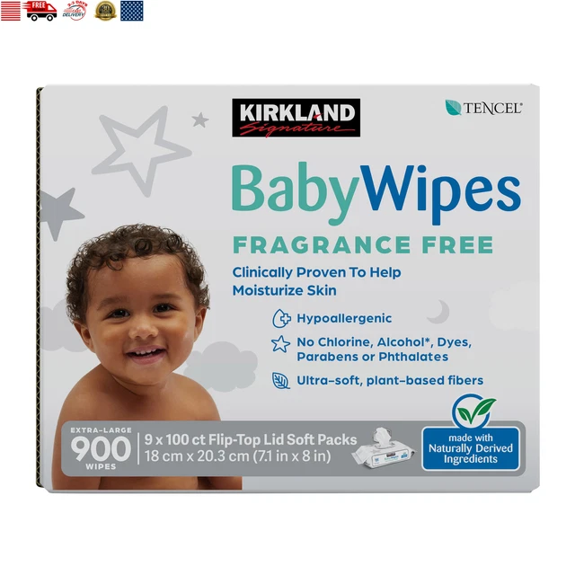 Kirkland Signature Baby Wipes Fragrance Free, 900-Count Fragrance & Alcohol Free