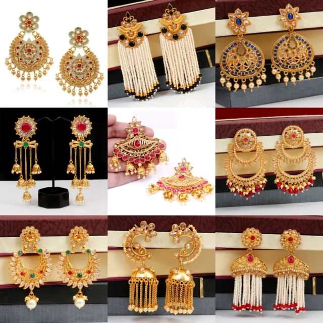 Indian Traditional Gold Plated Pearl Bridal Earring Jhumka Women Wedding Jewelry