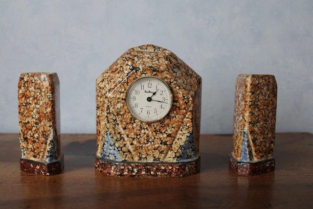 Cheminée Art Déco Vintage Avec Horloge - Fonctionnelle - Coffret Bois Angleterre