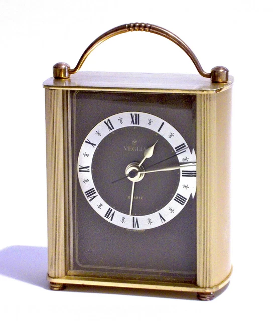 Pendoletta Veglia Sveglia Da Tavolo Quartz In Ottone Dorato - Vintage 1970