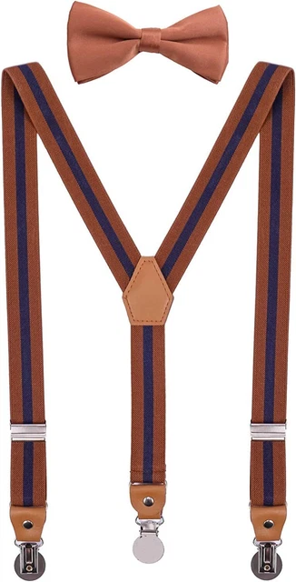 CEAJOO Men's Boys' Suspenders and Bow Tie Set Adjustable with Round Metal Clips
