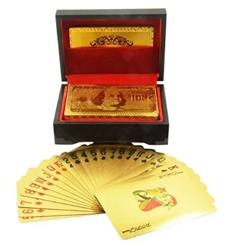 Black-Wood Case Gold Trump Card Plastic Poker
