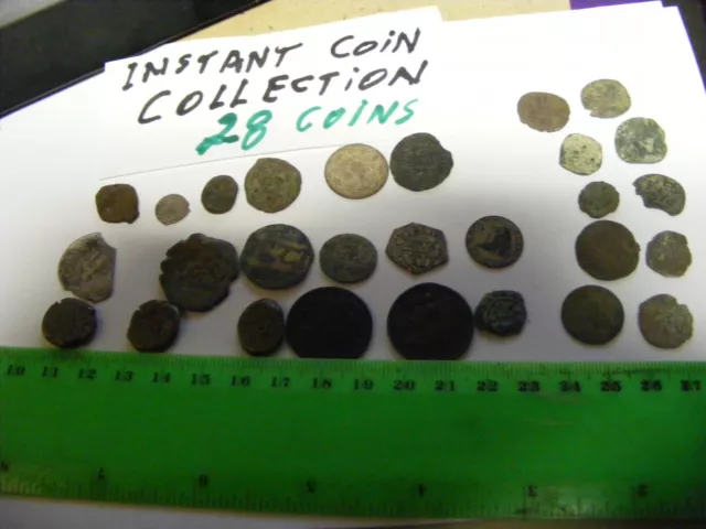 Lot,Instant Ancient Coin Collection,,28 coins,Roman,Indian,Medieval,others.