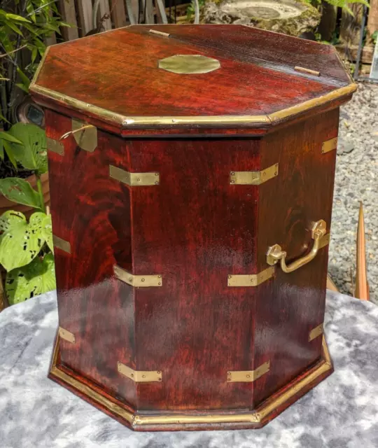 19th Century English Antique Octagonal Mahogany Brass Antique Campaign Table Box 2