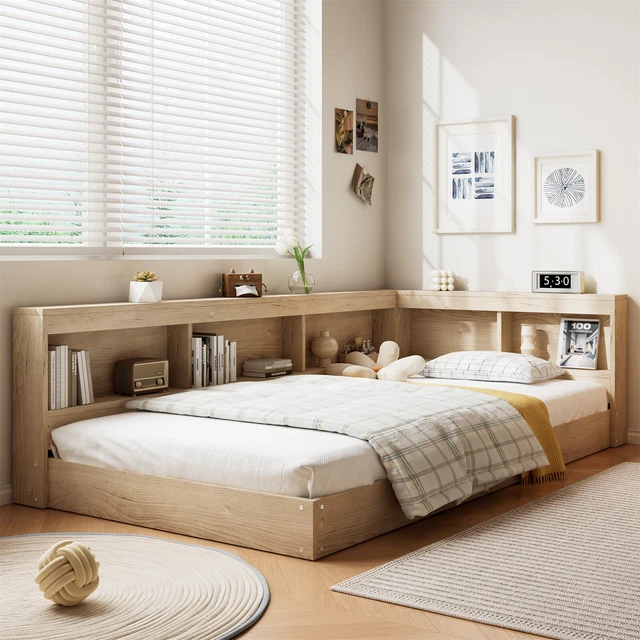 WOODEN STORAGE BED Frame for Kids With Slats & Shelves Single Double ...