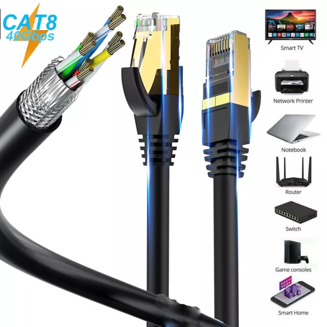 Internet Cable CAT8 High Speed 40Gbps Ethernet Cable 26AWG 1m-15m 18m AU Lot 2
