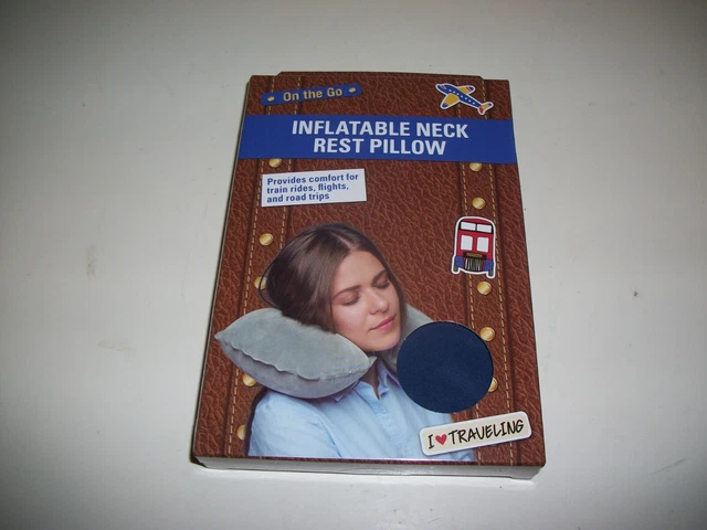 Compact Inflatable Car Airplane Bus Travel Head Neck Rest Pillow. BLUE
