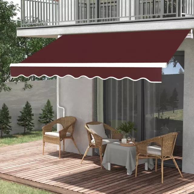 Retractable Door Awning Canopy Manual Garden Patio Shelter Sun Shade Cover, Red