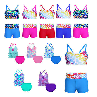 Girls Kids Tankini Swimsuit Swimwear Bikini Tops+Shorts Outfit Swimming Costume